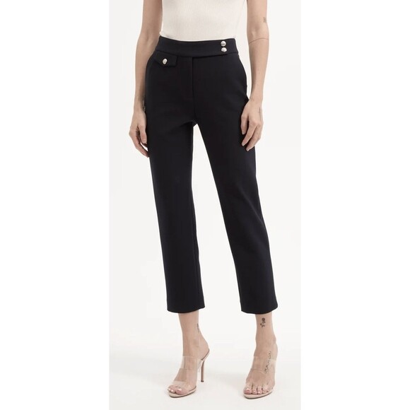 Veronica Beard Renzo Slim Leg Cropped Pant Black Silver Buttons  $395 Size 12 - Picture 1 of 10
